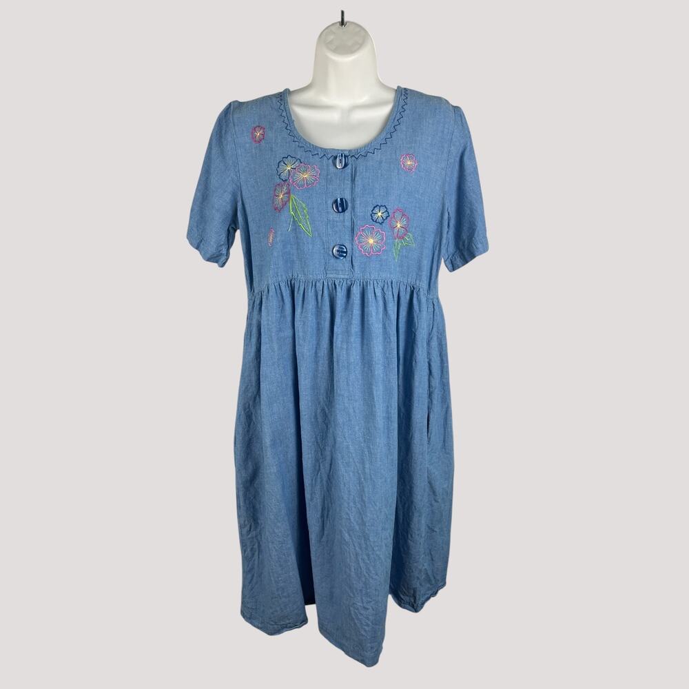 Simply Basic Cabana Blue‎ Embroidered Cotton Dress Medium 8/10 Pockets